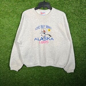 Vintage 1995 Hanes Heavyweight Echo Bay Mines Alaska Sweatshirt Grey Large 90s
